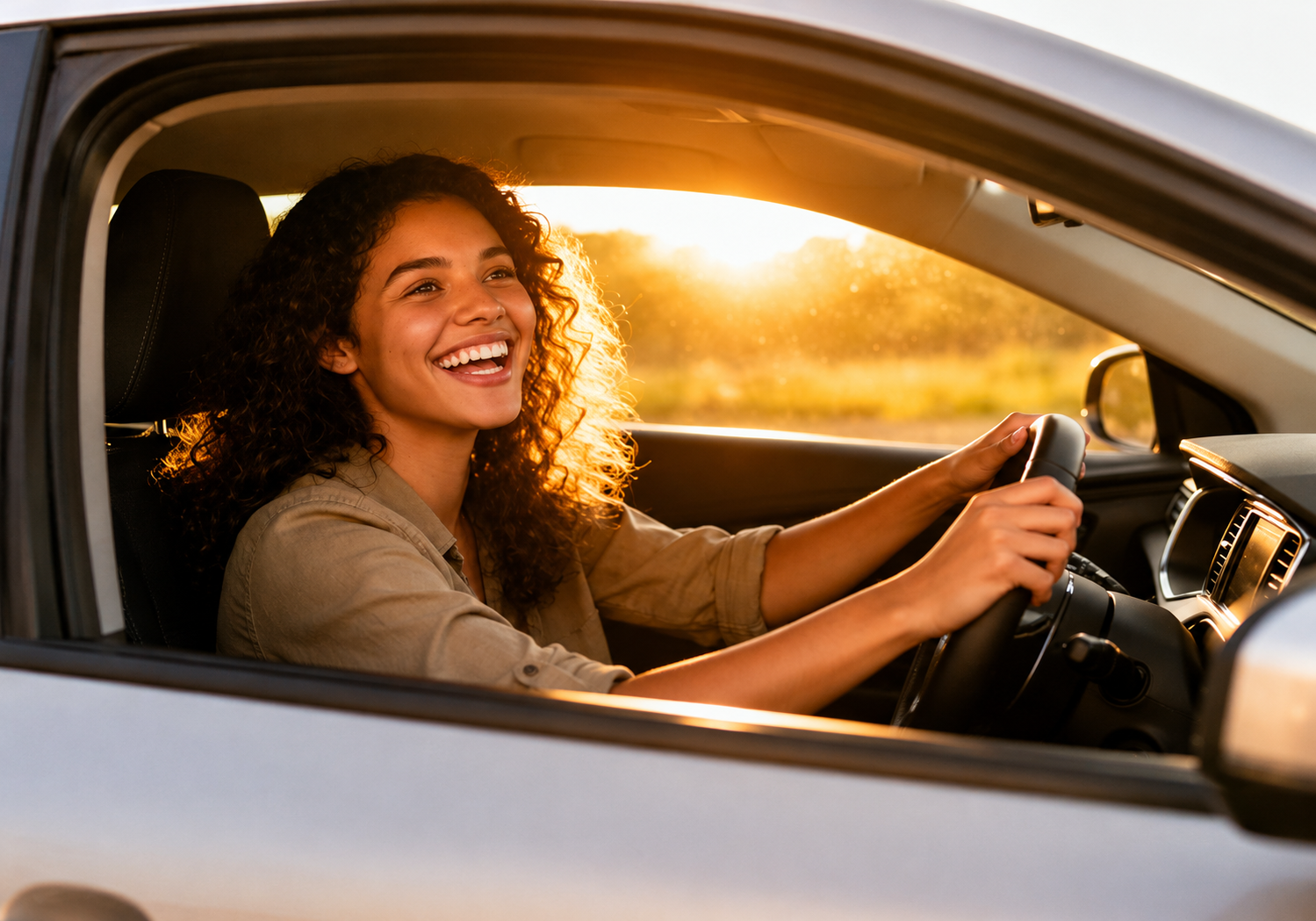 Mulher ao volante com Wecar